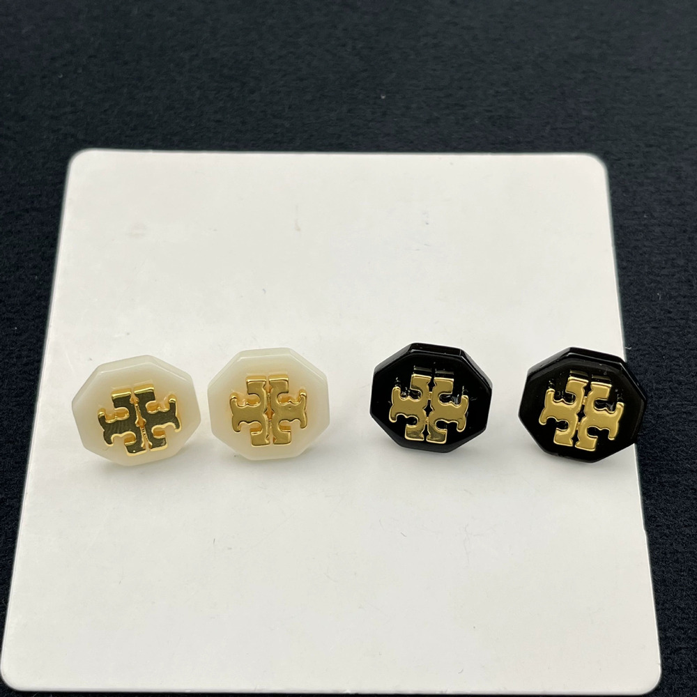 Tory Burch Geometric Octagon Letter Stud Earrings